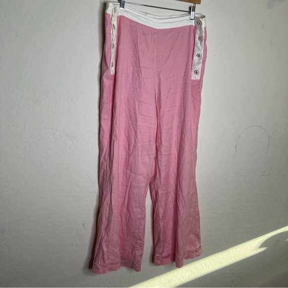 Maeve Anthropologie Linen Side-Button Trousers Pink - Picture 5 of 9